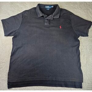 Mens Polo Ralph Lauren Custom Fit Black Polo Shirt Red Pony Logo Classic Size XL